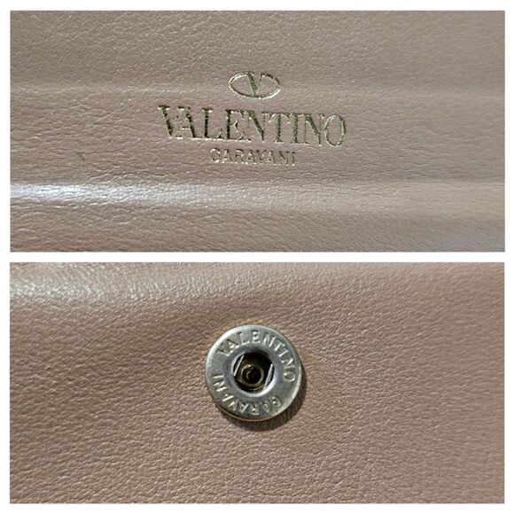 Valentino (Authentic) Khaki Leather Rockstud Zippy Wallet w/ Box & Dust Cover - Picture 7 of 14